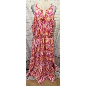 Lane Bryant Pink Orange Ikat Sleeveless Maxi Dress Plus Size 24